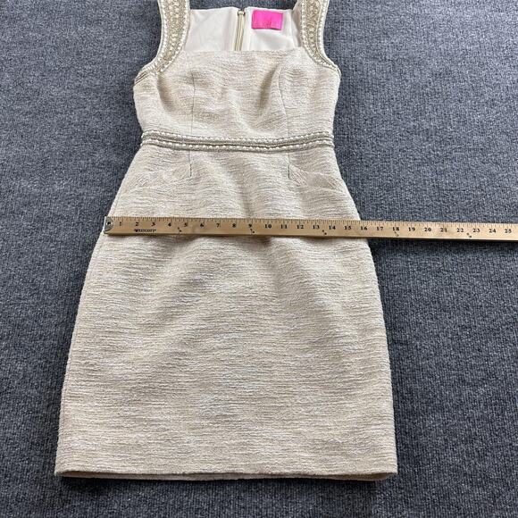 Lilly Pulitzer Dress Women 2 Dana Shift Mini Gold Metallic Beaded Classic Preppy - Picture 13 of 14